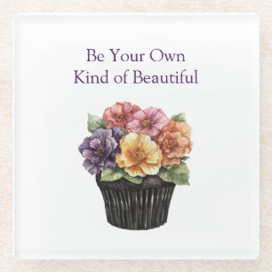 Posavasos De Vidrio Cupcake Floral Naranja Amarillo Rojo Rosa Morado