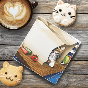 Posavasos De Vidrio Curiosa bolsa de comestibles de gato atigrado azul