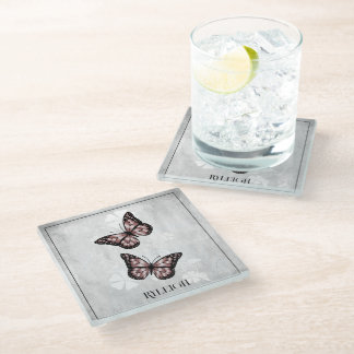 Posavasos De Vidrio Custodia personalizada de vidrio floral de maripos