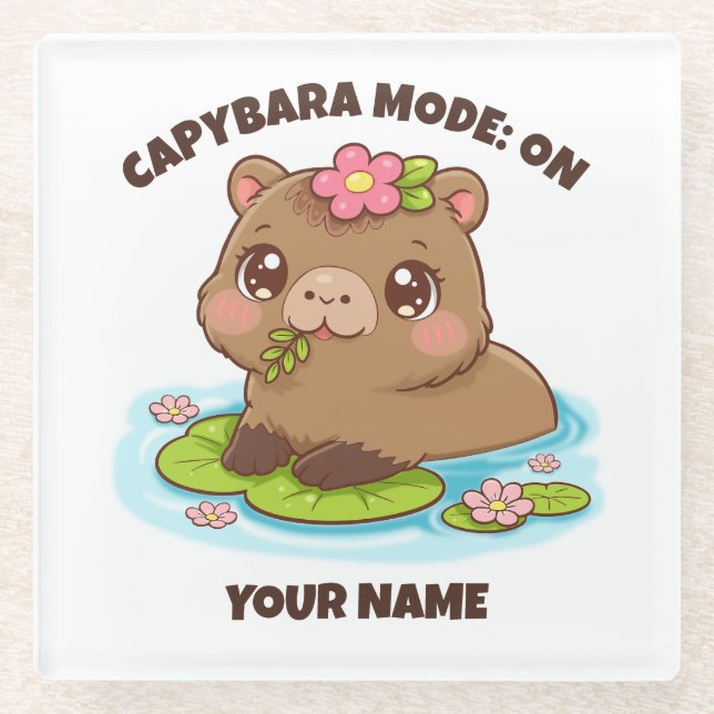 Posavasos De Vidrio Custom Cute Kawaii Capybara Mode Glass Coaster (Anverso)
