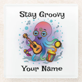 Posavasos De Vidrio Custom Glass Coaster | Retro Octopus | Name & Text