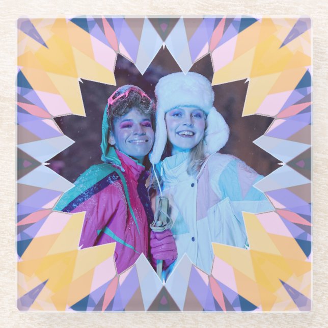 Posavasos De Vidrio Custom Purple Yellow Christmas Star Photo Gift (Anverso)