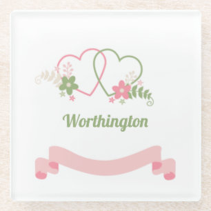 Posavasos De Vidrio Customizable Two Linked Hearts Love Design