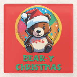Posavasos De Vidrio Cute Adorable Kawaii Chibi Oso Navidad