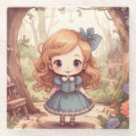 Posavasos De Vidrio Cute Alice in Wonderland Whimsical Woodland Art<br><div class="desc">Step into a delightful and imaginative Wonderland with this adorable illustration of Alice! This charming design features a unique cute, stylized Alice character with her iconic blue dress, large bow, and captivating eyes, standing amidst an enchanting woodland scene. Whimsical trees, vibrant flowers, and fluttering butterflies create a magical backdrop, hinting...</div>