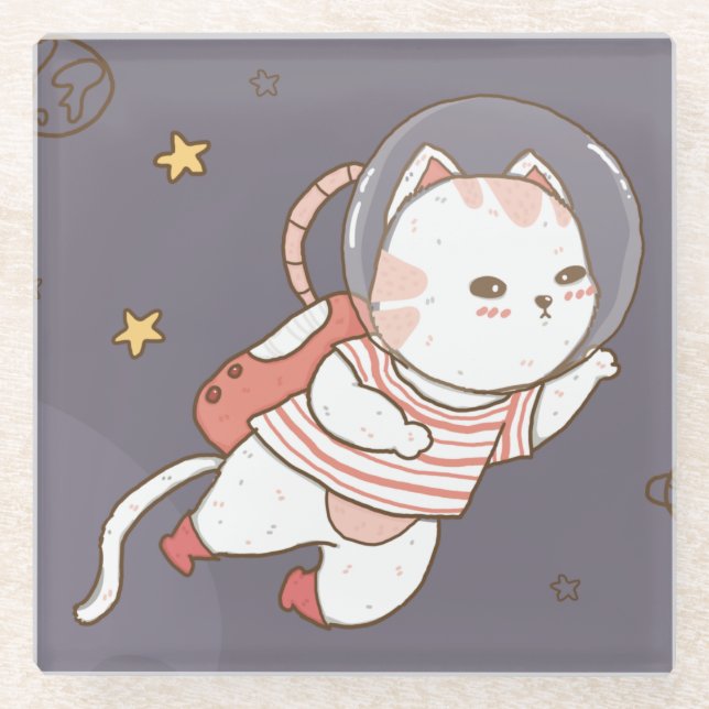 Posavasos De Vidrio Cute Astronauta Cat Glass Coaster (Anverso)