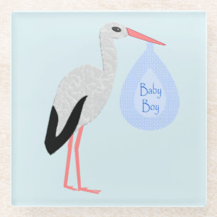 Posavasos De Vidrio Cute Blue Baby Boy Stork