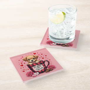 Posavasos De Vidrio Cute cachorro San Valentín búfalo tocado estético