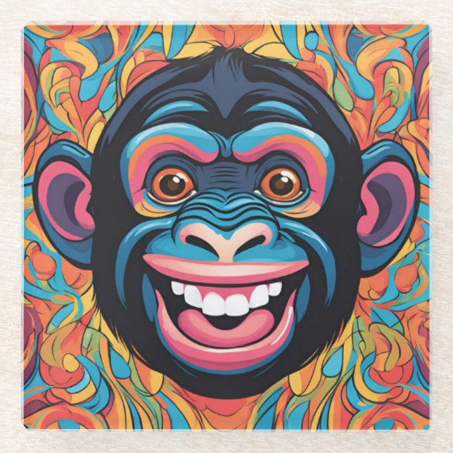 Posavasos De Vidrio Cute Chimpanzee Laughs (Anverso)