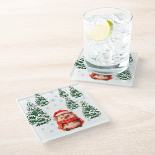 Posavasos De Vidrio Cute Christmas Hedgehog Coaster - Unique Holiday H