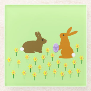 Posavasos De Vidrio Cute conejitos de Pascua y Daffodils