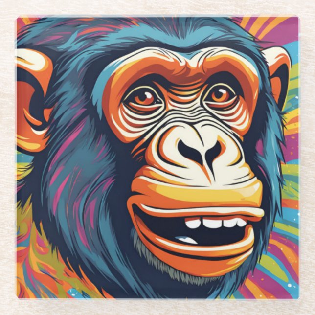 Posavasos De Vidrio Cute Crazy Funny Chimpanzee (Anverso)