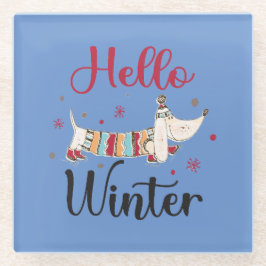 Posavasos De Vidrio Cute Dog Hello Winter