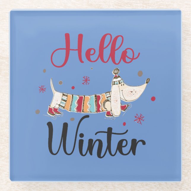 Posavasos De Vidrio Cute Dog Hello Winter (Anverso)