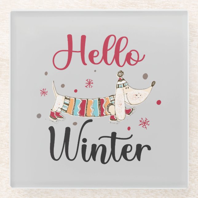Posavasos De Vidrio Cute Dog Hello Winter (Anverso)