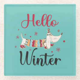 Posavasos De Vidrio Cute Dog Hello Winter
