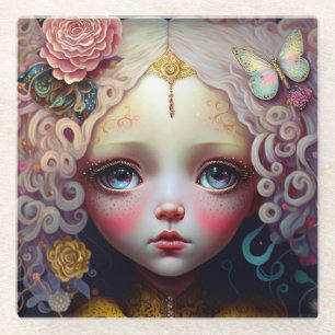 Posavasos De Vidrio Cute Doll Chica Pink Hair