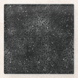 Posavasos De Vidrio Cute estampado de piel de leopardo guepardo negro