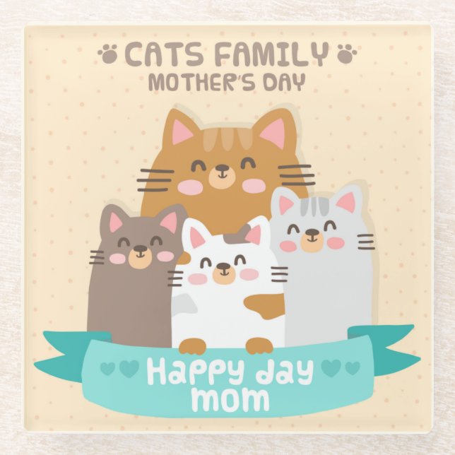 Posavasos De Vidrio Cute gatos del día de la madre (Anverso)