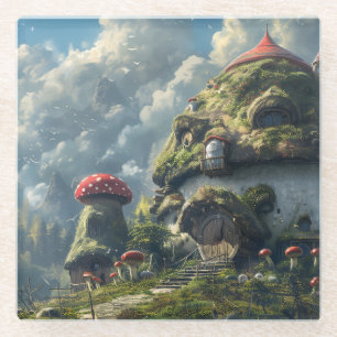 Posavasos De Vidrio Cute gnome, casa de hongos