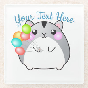 Posavasos De Vidrio Cute Gray Kawaii Hamster