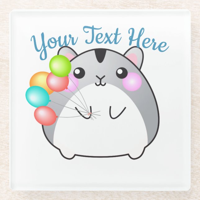 Posavasos De Vidrio Cute Gray Kawaii Hamster (Anverso)