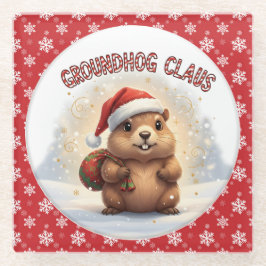 Posavasos De Vidrio Cute Groundhog Claus Funny Groundhog Christmas
