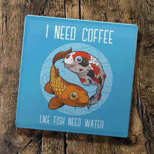Posavasos De Vidrio Cute Koi Carp necesito café como los peces necesit