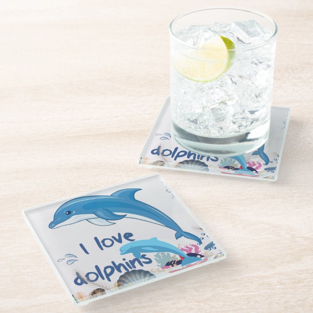 Posavasos De Vidrio Cute l Love Dolphins Cita a los amantes de los del (Subido por el creador)
