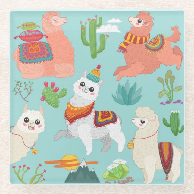 Posavasos De Vidrio Cute Llamas Glass Coaster (Anverso)
