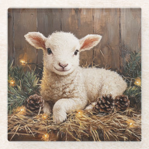 Posavasos De Vidrio Cute Navidades Lamb Rústica Pintura
