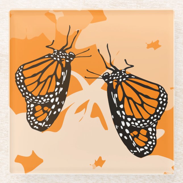 Posavasos De Vidrio Cute Nombrado Naranja Monarch Butterflies (Anverso)