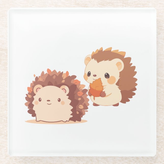 Posavasos De Vidrio Cute Otoño Hedgehogs - Kawaii Caen Animales Forest (Anverso)