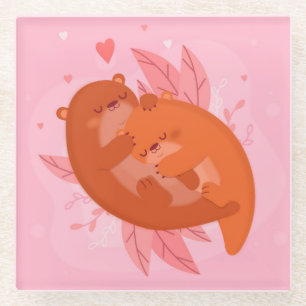 Posavasos De Vidrio Cute Otters