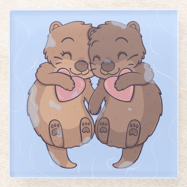 Posavasos De Vidrio Cute Otters (Anverso)