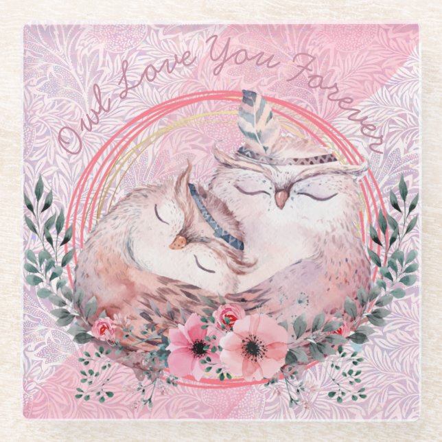 Posavasos De Vidrio Cute Owls Glass Coaster (Anverso)