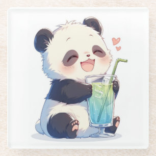 Posavasos De Vidrio Cute Panda Bubble Tea Coaster Kawaii Boba Panda
