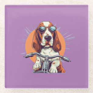 Posavasos De Vidrio Cute perro motero al atardecer 