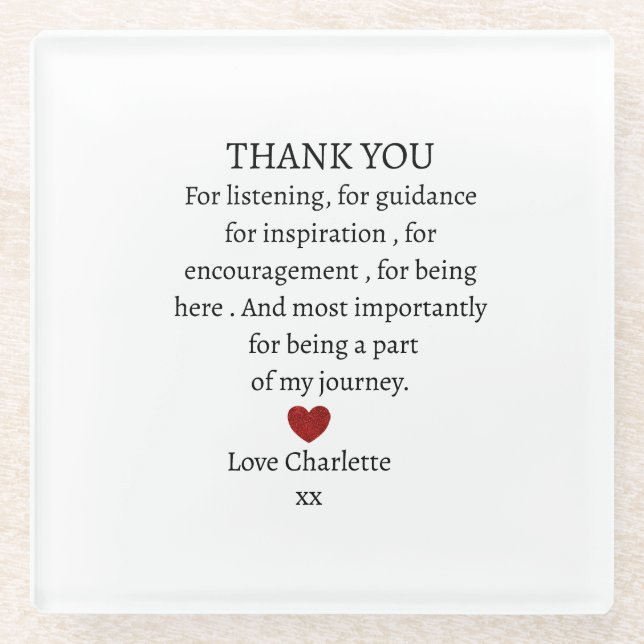Posavasos De Vidrio cute personalized thank you love  (Anverso)