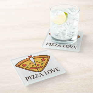 Posavasos De Vidrio Cute Pizza Love Sticker