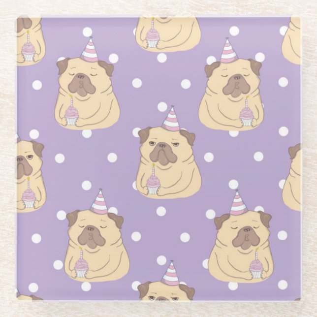 Posavasos De Vidrio Cute Pugs Glass Coaster (Anverso)