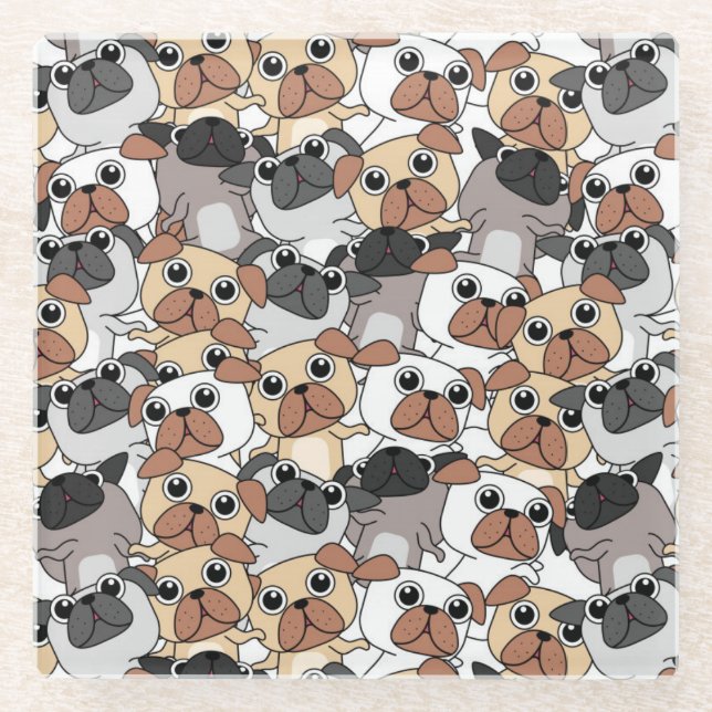 Posavasos De Vidrio Cute Pugs Glass Coaster (Anverso)