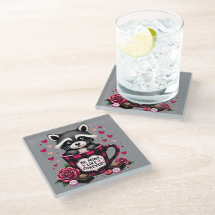 Posavasos De Vidrio Cute Raccoon Valentine Buffalo Testético