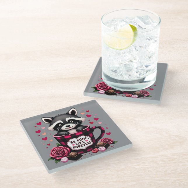 Posavasos De Vidrio Cute Raccoon Valentine Buffalo Testético (Angular)
