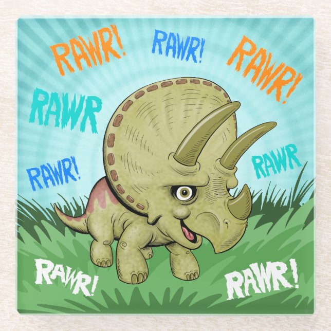Posavasos De Vidrio Cute RAWR Triceratops (Anverso)