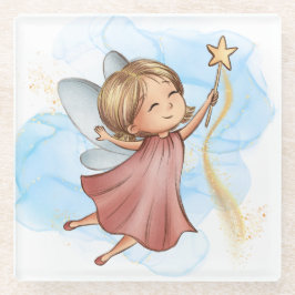 Posavasos De Vidrio Cute Rosa Fairy Holding Star Wand