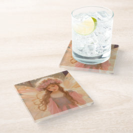 Posavasos De Vidrio Cute rosa pintura de fantasía