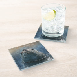 Posavasos De Vidrio Cute Sea Lion FaceWatercolor Vida silvestre