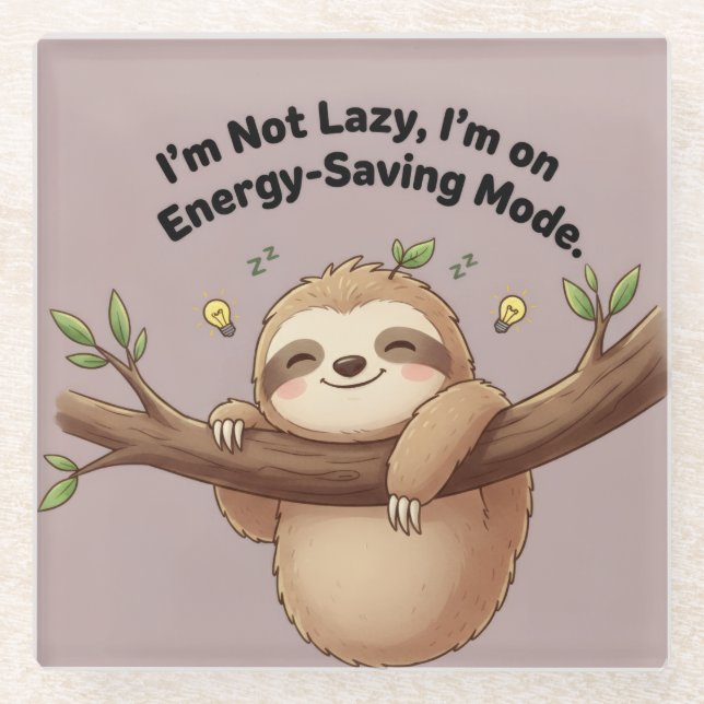 Posavasos De Vidrio Cute Sloth "Energy-Saving Mode" (Anverso)