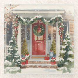 Posavasos De Vidrio Cute Snowy Christmas Porch 